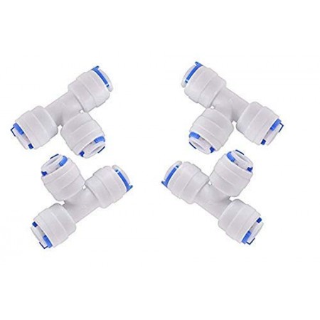 4 Pieces T-Push Connectors for RO Water Purifier Pipes Connectors