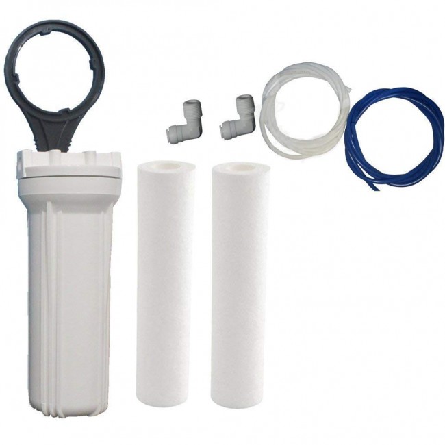 Pre Filter Housing Compatible With all Type Water Purifier with 2 Pcs 1/4 Connectors, Teflon Tape, 2 spun and 1 Spanner Pre Filter Housing Compatible With all Type Water Purifier with 2 Pcs 1/4 Connectors, Teflon Tape, 2 spun and 1 Spanner
